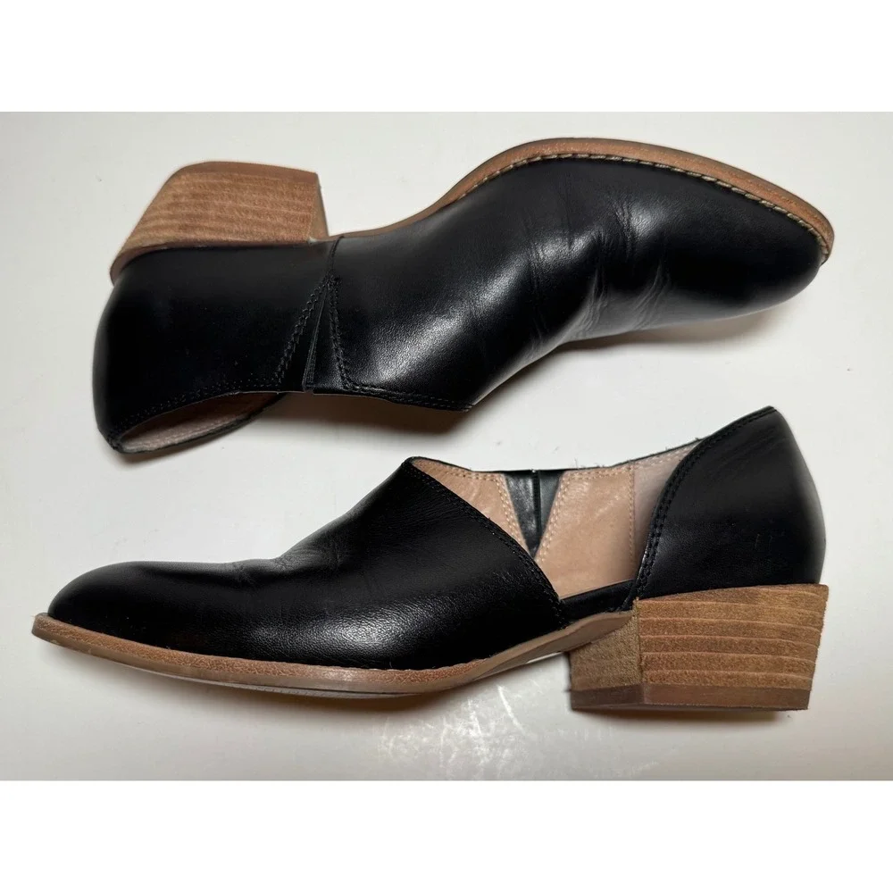 Madewell The Lucie Low Cut Out Bootie Black Leather Casual Slip On Shoes Size 5